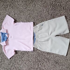 Boys Size 6 DKNY Outfit Set Pink Polo & Khaki Shorts Like New 2pc